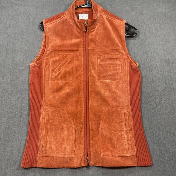 Chico's Jackets & Blazers - Chicos Womens Suede & Knit Rust Orange Sleeveless Vest With Gold Zipper Size 1
